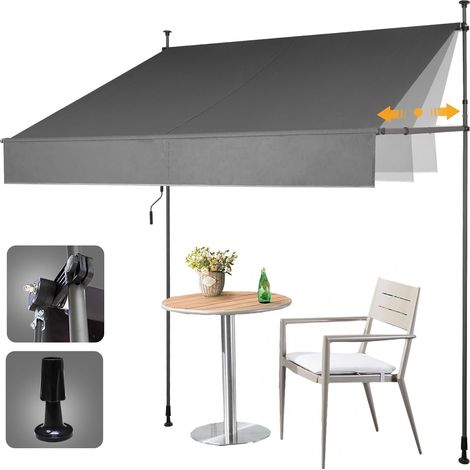 HOMEDEMO Store Balcon Rétractable, Résistant aux UV, Auvent Manuel Rétractable, Store Banne Hauteur et Inclinaison Réglable, Store pour Jardin, Patio Gris Claire, 150x120-150cm