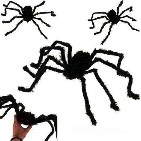 Künstliche Spinne, Plüsch, schwarz, Riesentarantel, Halloween-Dekoration, 90 cm (1/5)
