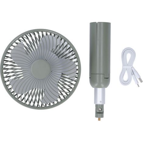 Desk fan with telescopic stand, USB rechargeable, portable, upright, for office and outdoor use, green (1/5)