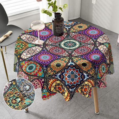 Runde Tischdecke 150 cm Boho Mandala, Outdoor, Wetterfest, Polyester