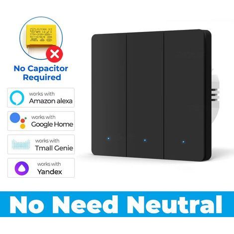 Interrupteur Connecté Sans Fil, 86 Type 3 Gang Interrupteur Mural Intelligent Compatible avec Alexa et Google Home,Clés Physiques (1/5)