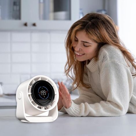 Potente ventilatore multifunzione da 4000 mAh con display digitale per ufficio e viaggi, uso interno, ABS con texture perfetta, bianco - ALTRO (1/4)