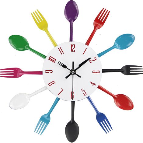 Reloj De Pared - Reloj Analógico De Cocina Con Manecillas En Forma De Utensilios - Construcción Metálica - Uso Interior Y Exterior - Unidad (1/5)