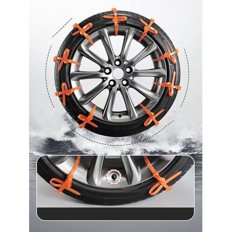 Set di 10 catene da neve per pneumatici auto - 90 x 2 cm - Gomma - Riutilizzabili - Antiscivolo - Catena da neve regolabile - Fascette antiscivolo (1/4)