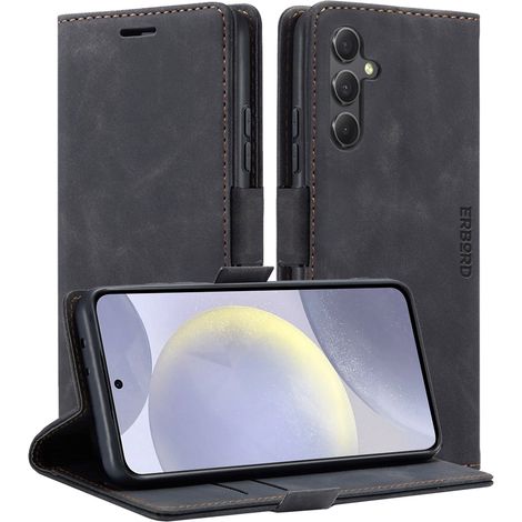 Funda para Samsung Galaxy S24+ Plus, cartera Erbord Vintage con tapa, color negro.