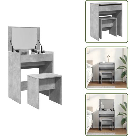 Schminktisch mit Hocker Betongrau 60x40x113,5 cm - Schminktisch - Kosmetikschrank - Badezimmermöbel - Grau - Holzmöbel (1/5)