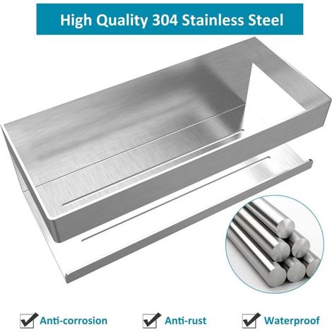 Etagère Douche Etagere Salle de Bain Sans Perçage Etagère de Douche avec Crochet - Douche Murale - Acier Inoxydable 304SUS - pour Cuisine, Salle de Bain, Bureau, Hôtel (Argent) (1/3)
