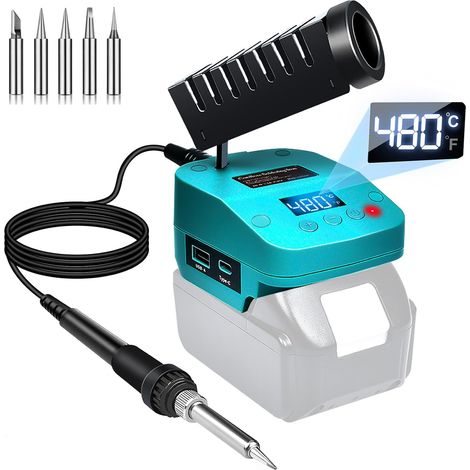 de fer à Souder sans fil Compatible Avec Batterie 18V, de Soudure Portable Avec écran LCD, Conversion de Température C°/F°, ports USB (1/5)