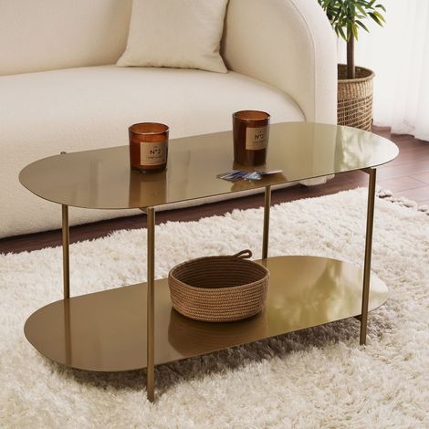 Couchtisch Verzate, ein Fach, Hochglanzoptik, Ovalform, 100x45x51h cm, Gold (1/4)