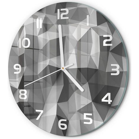 Horloge Murale Ronde en Verre Quartz Silencieuse Sans Tic-Tac Salon Cuisine Triangles d'abstraction fi 30 cm (1/5)