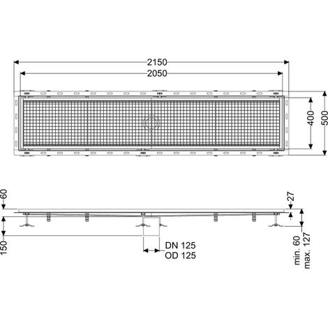 Caniveau Ferrofix avec angle de raccordement pour carrelage, 400 x 2050 mm