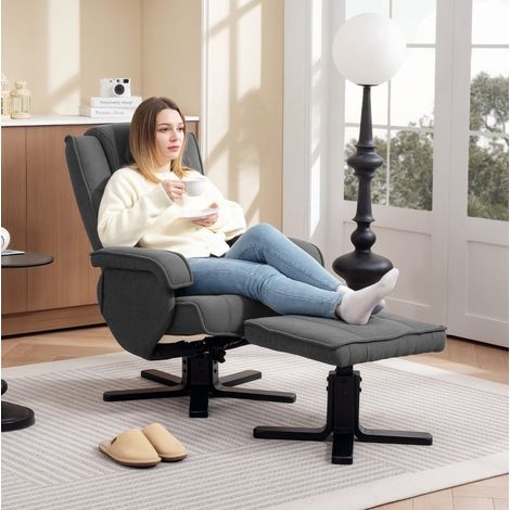 Poltrona relax girevole con poggiapiedi in poliestere OKMYHOME (1/3)