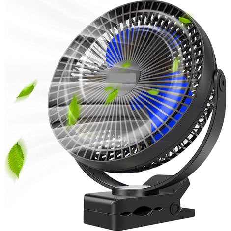 Ventilador recargable para cochecito – 5000 mAh, 24 horas de autonomía, con clip, 20 cm, 4 velocidades, USB – Ideal para dormitorio, oficina o camping.