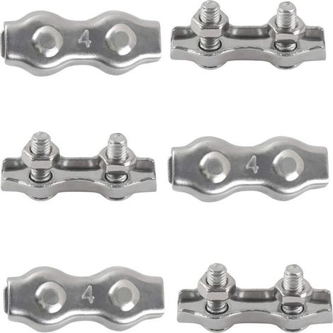 6pcs M4 Duplex Cable Clips 304 Stainless Steel Wire Rope Clamps Duplex Cable Clips for Wire Rope Clotheslines Sun Sails Hanging Patio Fixed (1/5)