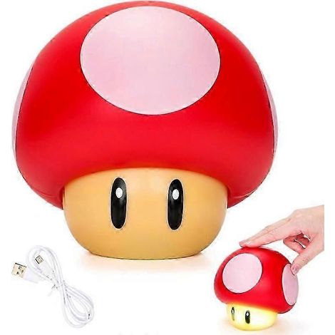 (Rouge) Lampe champignon de jeu avec son, figurine lumineuse 3D Super Game, veilleuse, lampe de bureau pour enfants, cadeau d'anniversaire (1/5)