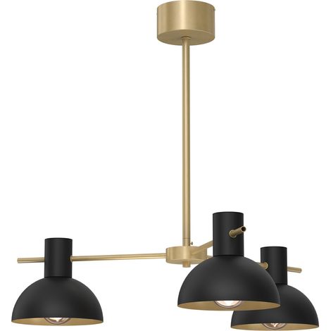 Suspension triangle dorée 3 abat-jours noirs E27 Mini