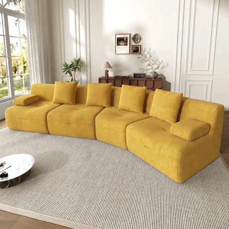 Sofá modular de compresión de 4 plazas fabricado en pana, módulos de asiento combinables libremente, no requiere montaje, buena elasticidad, capacidad de carga total de hasta 400 kg para salones, sala (1/5)