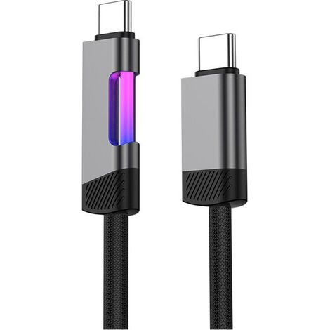 Cable de Charge Rapide RVB 2 M 120 W 6 A Cable de Charge Type-C Vers Type-C avec Lumière Ambiante RVB Type-C Vers Type-C