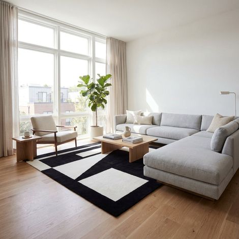 Tapis design Nordic Clarity - Designertapis - 180x120cm, Rectangular - 100% Laine vierge - Tufté main - Noir et blanc