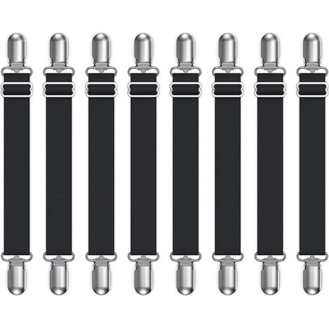 Attache Drap Housse, Lot de 8, Noir