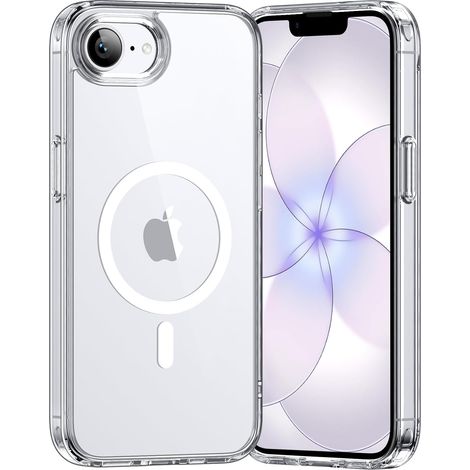 Coque pour iPhone 16e/iPhone 17e, Compatible avec MagSafe Recharge sans Fil, Protection Antichoc, Anti-Jaunissement,Dos Anti Rayures PC Magnétique Étui Housse,Transparent