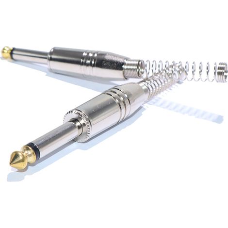 Vergoldeter 6,35-mm-Mono-Audioadapter mit angelöteten Drähten für 6,5-mm-Mikrofone (männlicher, dreipoliger Stecker). (1/4)