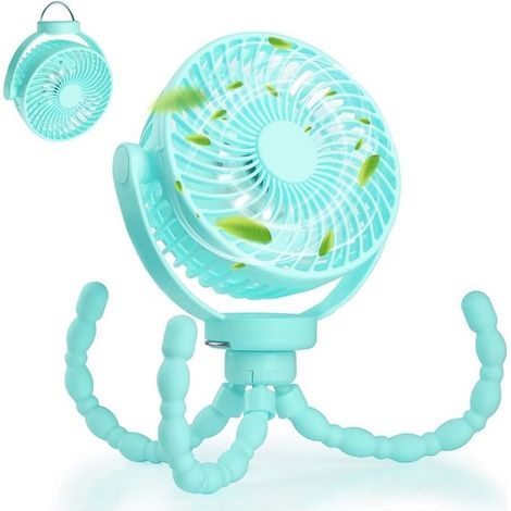 1 ventilateur USB, 5200 mAh, avec trépied pieuvre + lampe D 3 niveaux, pour camping, poussette et bureau