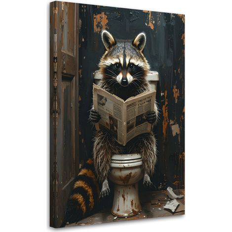 Cuadro en Lienzo, Mapache leyendo el periódico negro y dorado, 40x60 (1/5)