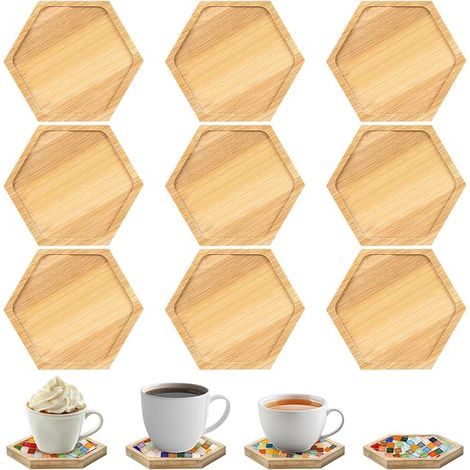 Dessous de Verre Bois en Bambou, Sous Verre de 10 cm, Sous Verre Bois pour Mosaique, Base Bambou pour Boissons, Tasses, Bar Plateau Plantes Gobelets (1/5)