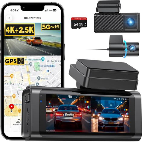 Dashcam Voiture GPS Avant Arrière Écran IPS 3,16 Pouces Carte SD Vision Nocturne Stationnement Capteur G Grand Angle WDR (1/5)