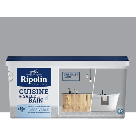 Peinture mur Cuisine et salle de bain RIPOLIN gris galet satiné 2 l (1/5)