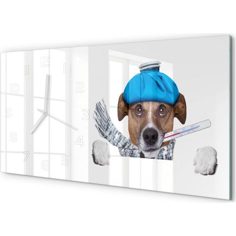 Horloge Murale Panoramique Artistique 60x30 cm Verre Trempé Design Original Chien malade (1/5)