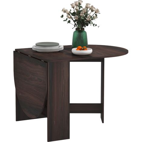 Folding Dining Table, Drop Leaf Table Small Spaces, Oval Tabletop Dining Room, Chocolate Wood Effect (1/5)