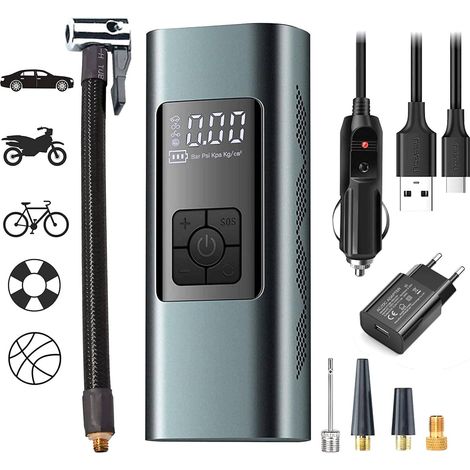 Compresseur à Air Portatif, 6000mAh Mini Pompe à Air Électrique, Compresseur avec Affichage Numérique Lumière LED pour Pneus de Moto,Voiture,Velo (1/5)