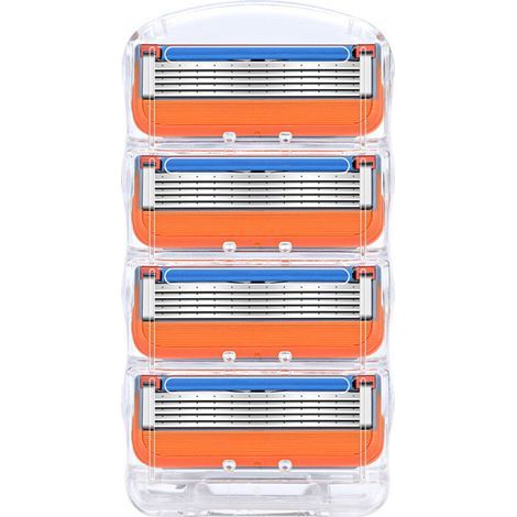 Lames de rasoir manuelles, lames de rasoir à cinq plis, pack de 4 têtes de rasoir orange (1/4)