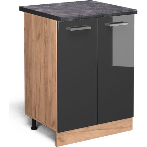 Meuble bas de cuisine R-Line, Anthracite Haute brillance, 60 cm , PT Anthracite, Vicco (1/5)