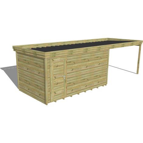 ABRI DE JARDIN bois Pin autoclave 27mm - 7,84x2,64m / 20,7m2 - Bac acier - Plancher bois