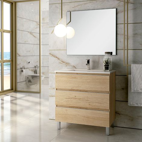 BATHME MADISON TOP Conjunto Completo Mueble 3 Cajones Bambú - Medida: 60 cm - ref: CNB185UU+SA.LIECO6146+CNB20G