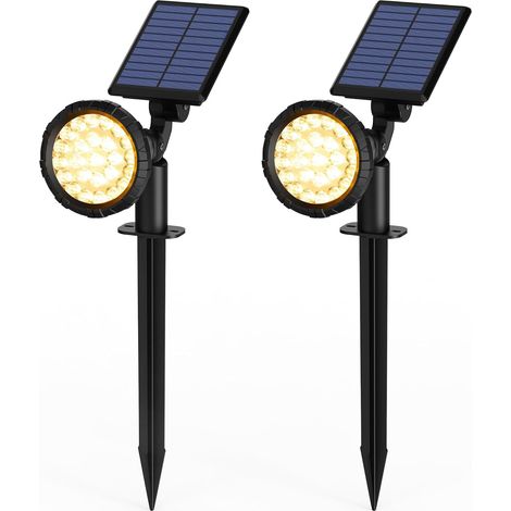 Set of 2 Outdoor Solar Spotlights, Solar Floodlights, IP65 Waterproof with 25 LED Solar Lights for Paths, Outdoor Gardens, Fences (Warm White) (1/5)