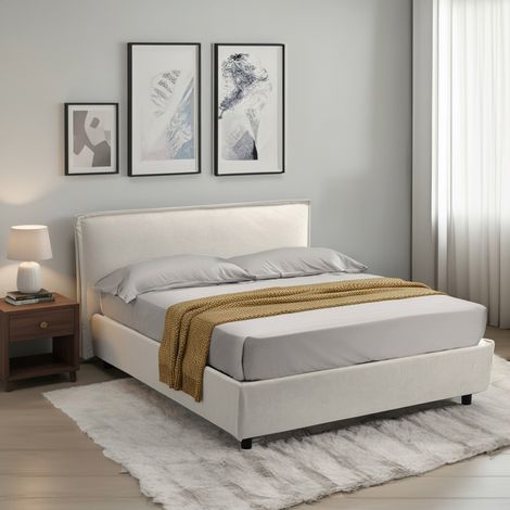 Cama Francesa Broni, Colchón Incluido, Desenfundable Made in Italy, Con Contenedor, Beige (1/5)