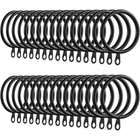 60 Stück Vorhangringe, Vorhanghaken aus Metall zur Aufhängung von Vorhängen und Gardinenstangen, 38mm Innendurchmesser (Schwarz) (1/4)