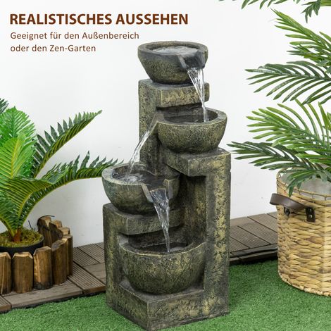 Fontaine d'extérieur 3 jets, résistante aux intempéries, 25x24x60 cm, grise (1/4)