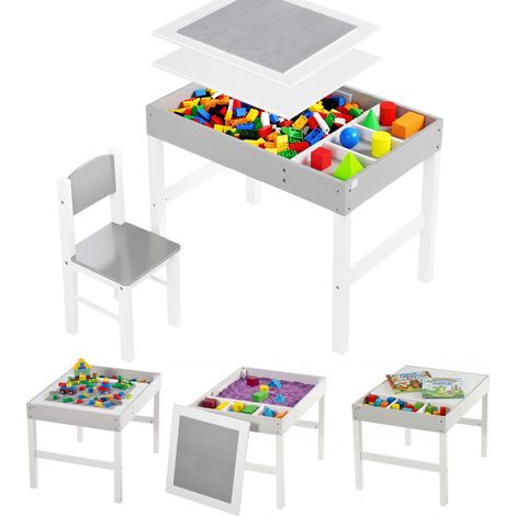 Kids Table and Chair Set with Grey Storage (1/5)