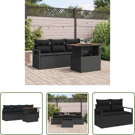 Gartentisch - Garten-Sofa-Set mit Kissen 5 pcs Schwarz (1/5)