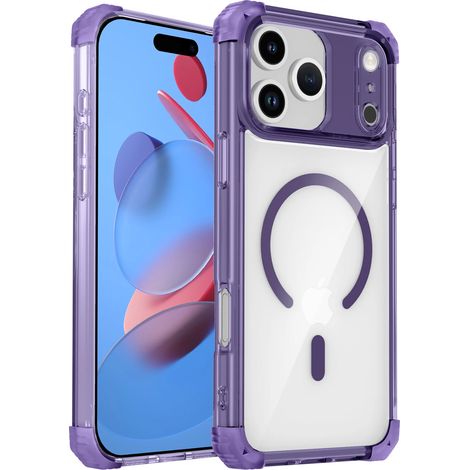 Coque de protection antichoc de luxe avec cadre et coussin d'air transparent Manetic pour iPhone 15 Pro Max (violet foncé) (1/5)