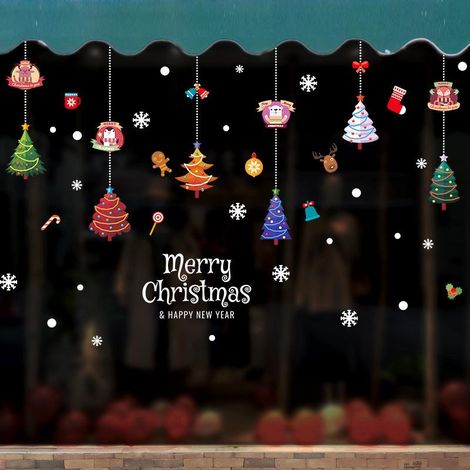 Sticker mural pendentif sapin de Noël, papier peint pour porte vitrée ou fenêtre (1/5)