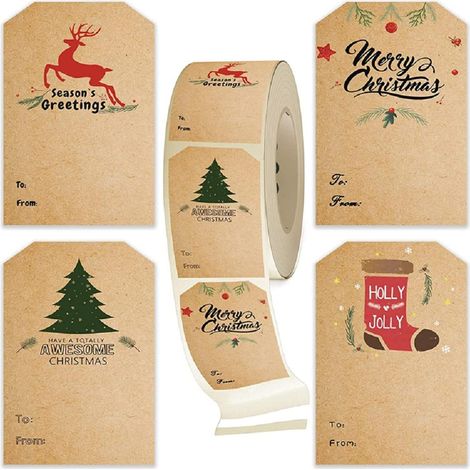 300 autocollants de Noël PCS, 2021 nouveaux autocollants cadeaux d'étiquette, faciles à utiliser, durables et fiables, autocollants de Noël en papier kraft, décoration de Noël (1/5)