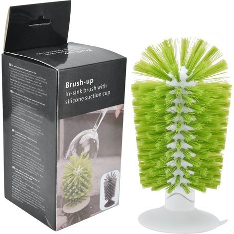 Brosse en verre ABS Nylon design vertical non toxique ventouse nettoyage pour verre gourde bouteille d'eau (Vert) (1/5)