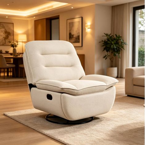Poltrona relax girevole e a dondolo con poggiapiedi, beige, 95 x 49,5 x 106 cm, OKWISH (1/5)