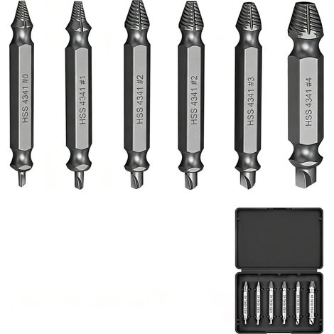 6PCS Extracteur de Vis Cassée, Extracteur de Boulon 2-en-1 HSS 4341 pour Perceuse, Retrait Rapide de Vis Endommagées et Boulons Cassés, Outil Bricolage Réparation Maison Atelier (1/5)